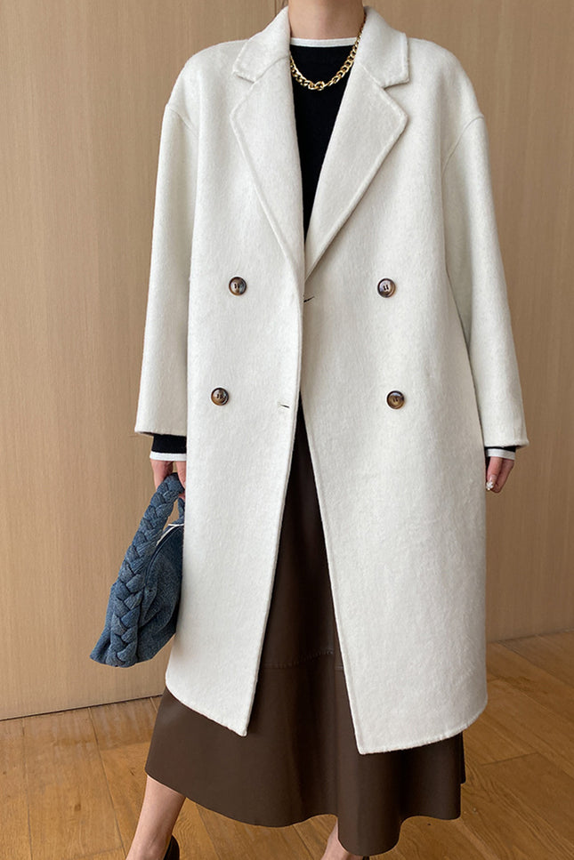 Onbely manteau en laine longue double boutonnage col revers pour femme