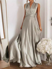 ONBELY Gray V-Neck Backless Long Evening Dress