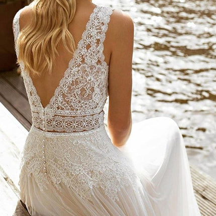 Onbely robe maxi longue de mariée princesse Col en V bohème boho dress