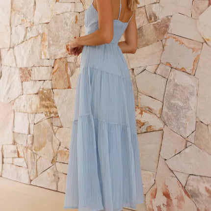 Onbely mi-longue robe à fines brides strappy vacances bleu