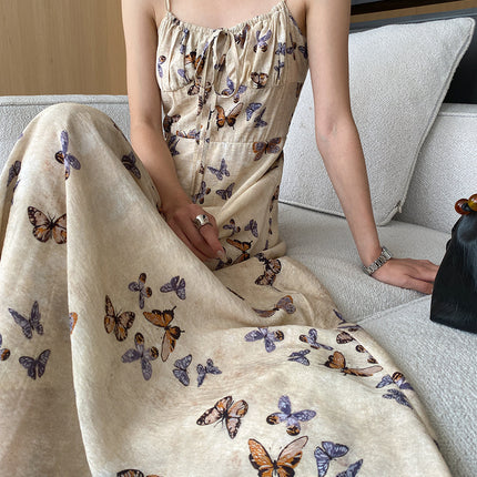 Onbely Robe longue à imprimé papillon avec fines bretelles