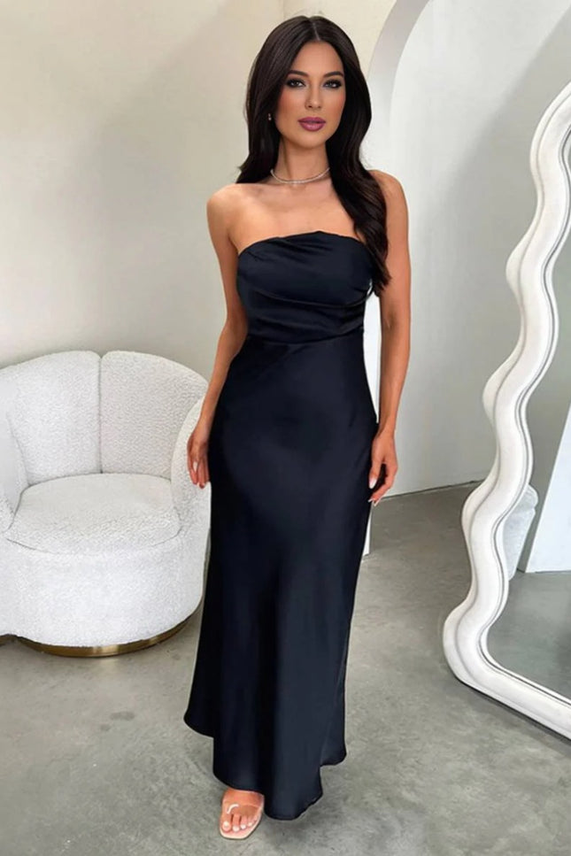 Onbely robe longue en satin bustier dos nu sans manches femme élégante soirée invité mariage bal de promo