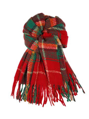 Onbely Red and Green Plaid Scarf with Fringe for Christmas