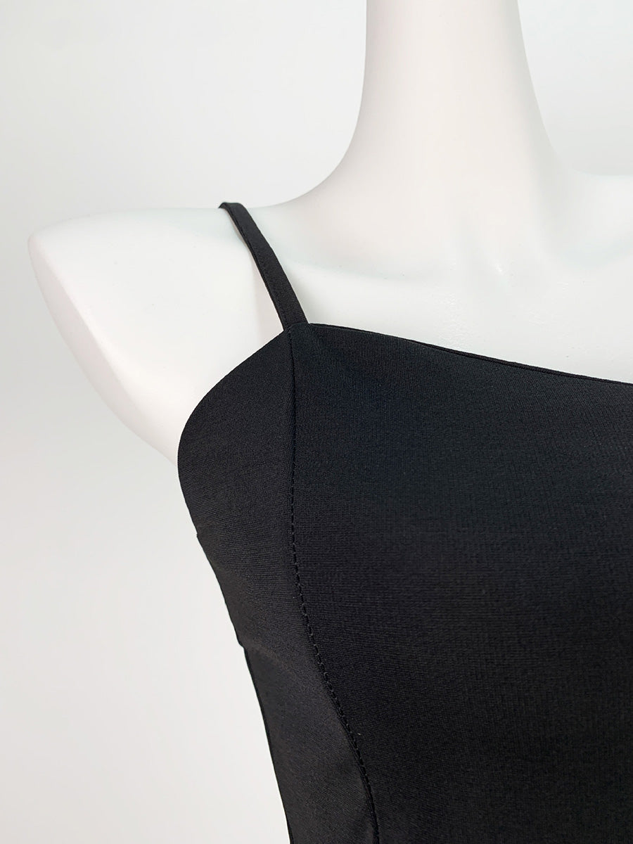 Onbely robe courte trapèze noire à fines brides pour fête et cocktail