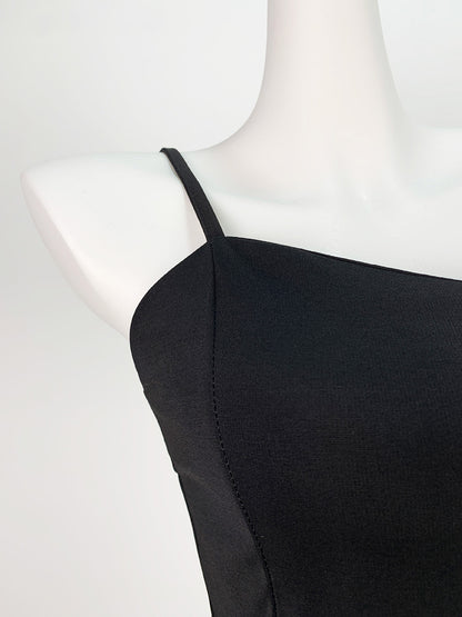 Onbely robe courte trapèze noire à fines brides pour fête et cocktail