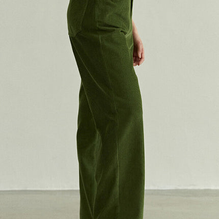 Onbely pantalons droit vert velours cotelé femme - onbely