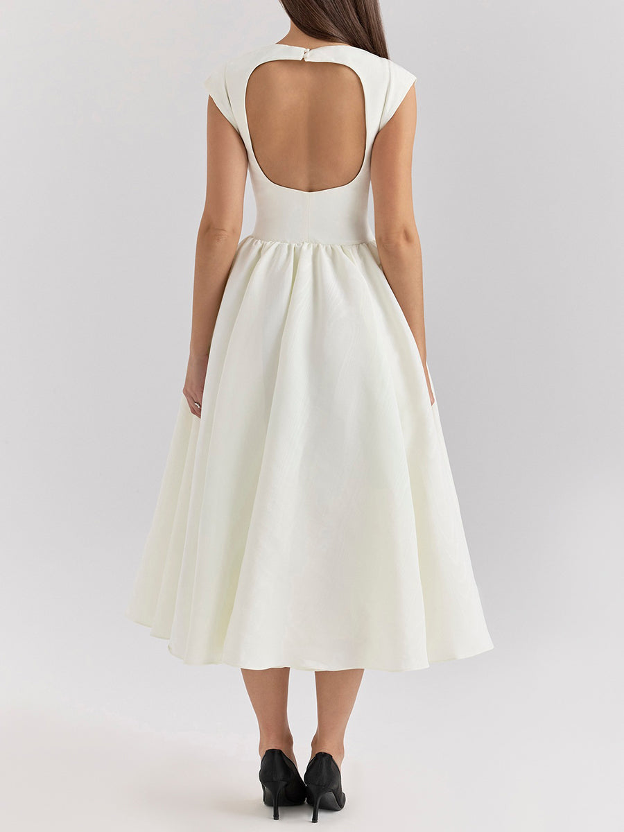 Onbely robe longue trapèze dos nu cocktail élégant blanc