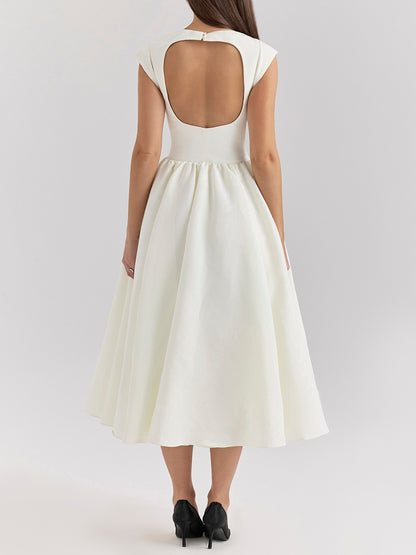 Onbely robe longue trapèze dos nu cocktail élégant blanc