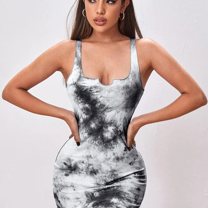 Onbely robe courte tie and dye imprimé à fleurie coton bretelle col carré cintrée mode tous les jours vacances