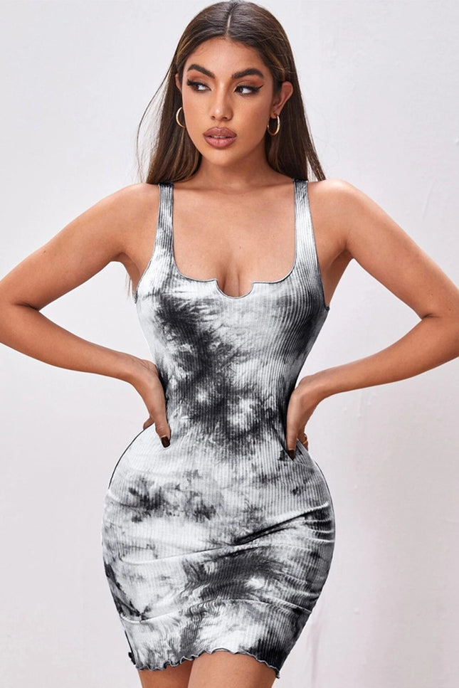 Onbely robe courte tie and dye imprimé à fleurie coton bretelle col carré cintrée mode tous les jours vacances