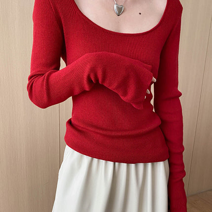 Onbely pull en maille col carré manches évasées pour femme