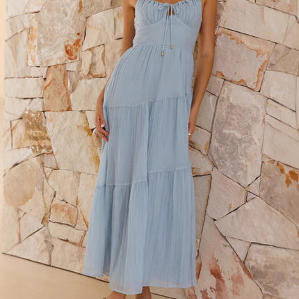 Onbely mi-longue robe à fines brides strappy vacances bleu