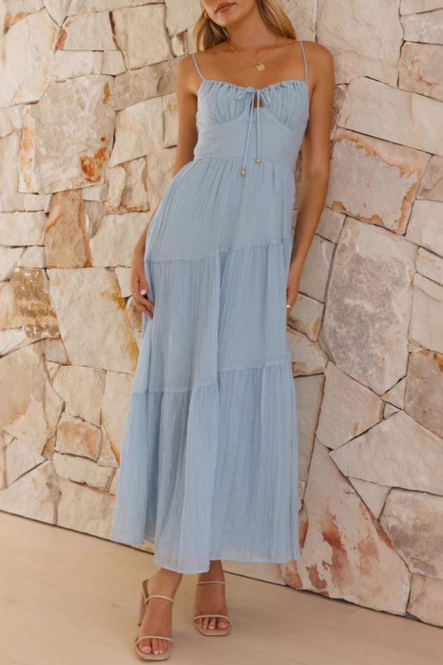 Onbely mi-longue robe à fines brides strappy vacances bleu