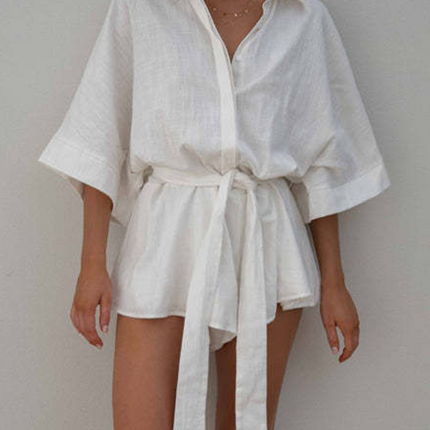 Onbely Combinaison courte avec ceinture manches au coude décontracté