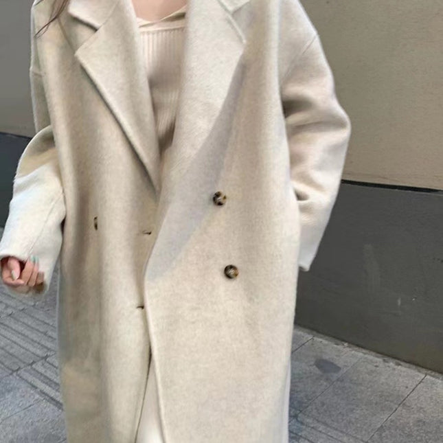 Onbely manteau en laine longue double boutonnage avec poches beige