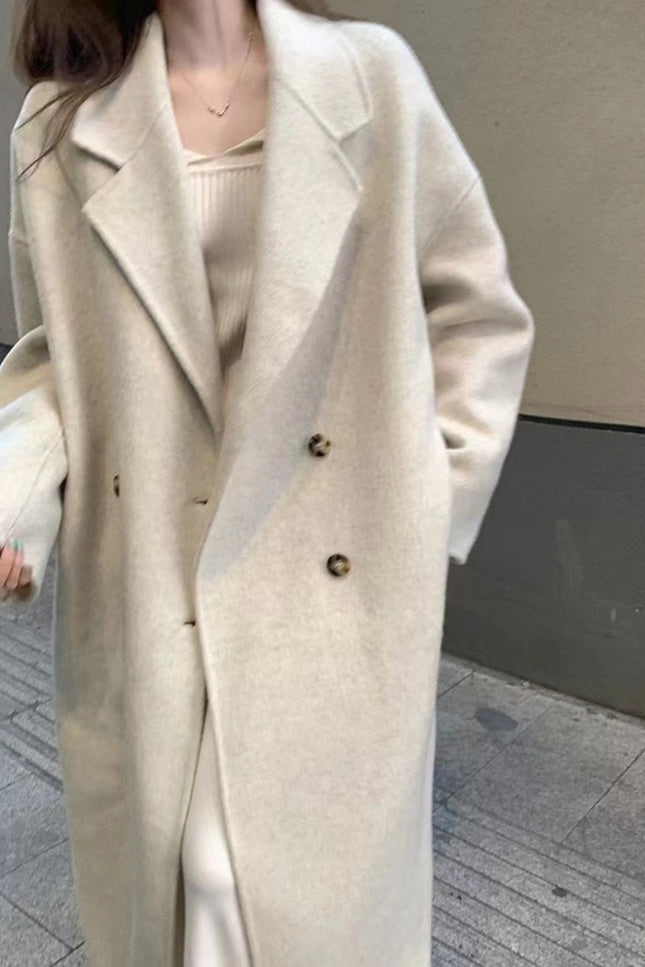 Onbely manteau en laine longue double boutonnage avec poches beige