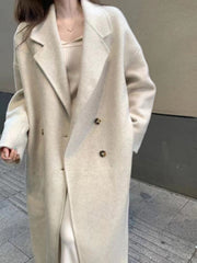 Onbely long double-breasted wool coat with beige pockets