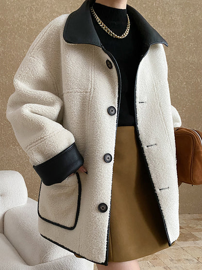 Onbely manteau aviateur simili cuir réversible boutonnage pour femme