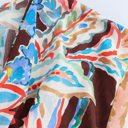 Onbely Robe Longue lâche imprimé à fleurie Col V Manches Longues Bohème boho dress