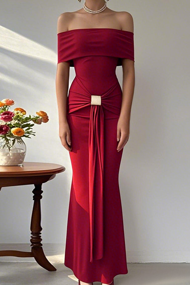 Onbely robe de soirée longue moulante col bateau cintrée élégant mode bal de promo