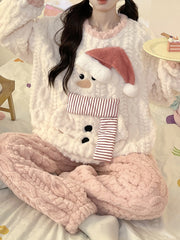 Onbely Women's Winter Santa Claus Fleece Pajama Set