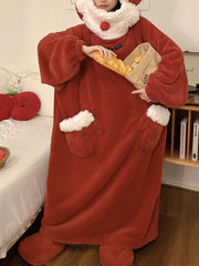 Onbely Santa Claus pajamas with oversized winter hooded pockets