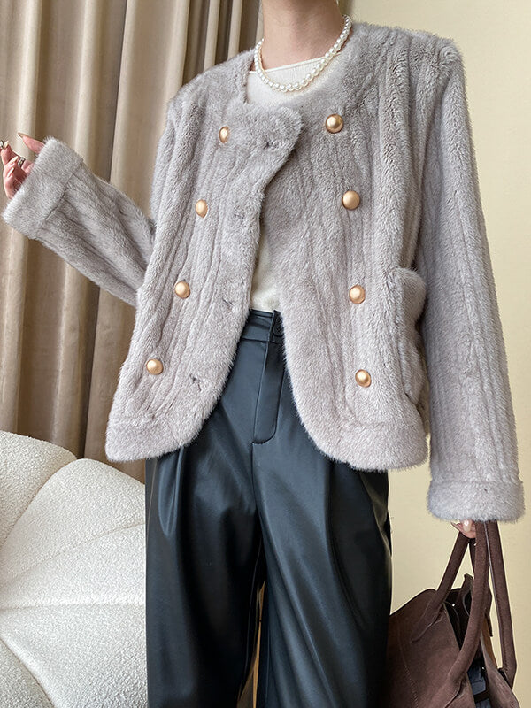 Onbely manteau en fausse fourrure double boutonnage - onbely