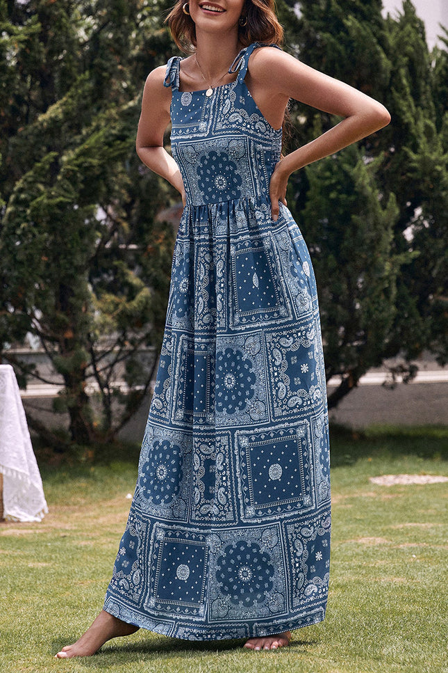 Onbely robe longue bretelle vacances ethnique navy boho dress