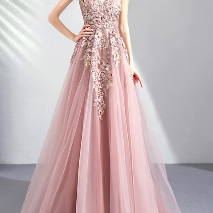 Onbely robe maxi longue de soirée brodée élégant rose - onbely