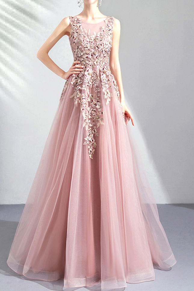 Onbely robe maxi longue de soirée brodée élégant rose - onbely