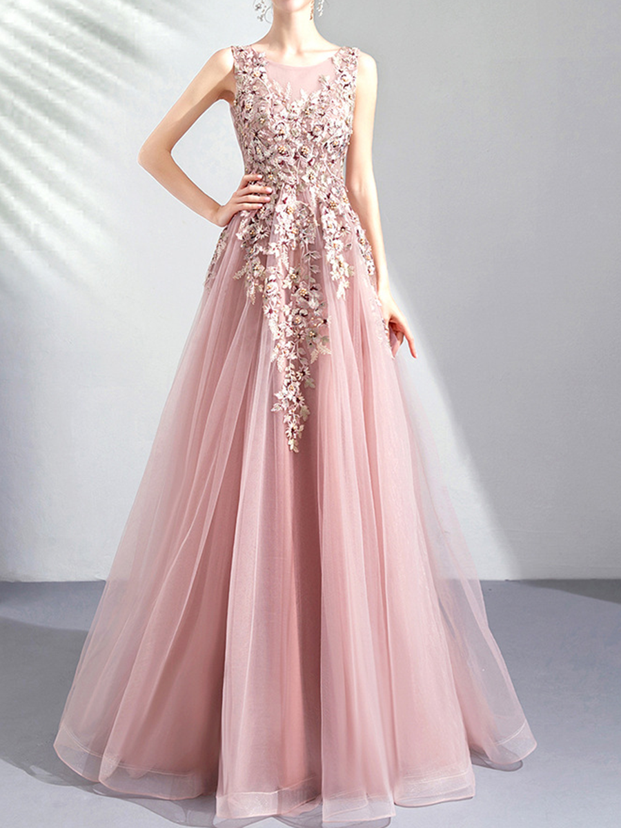 Onbely robe maxi longue de soirée brodée élégant rose - onbely