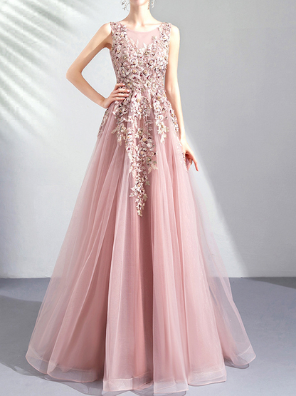 Onbely robe maxi longue de soirée brodée élégant rose - onbely