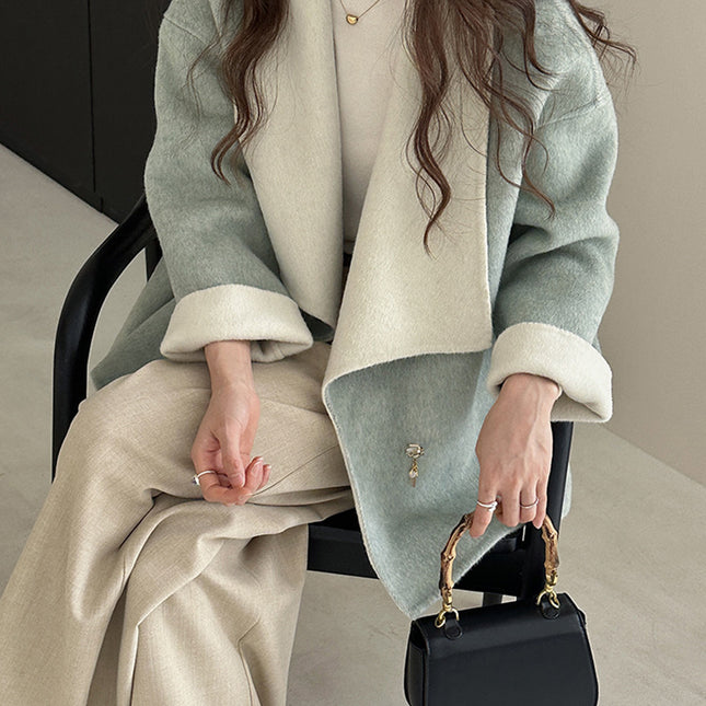 Onbely manteau en laine couleur bloc femme mode