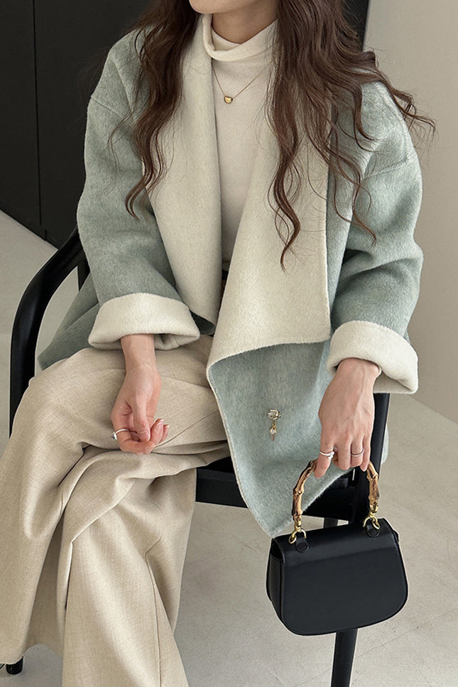 Onbely manteau en laine couleur bloc femme mode