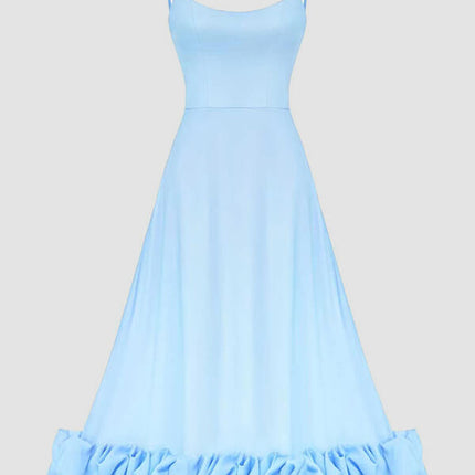 Onbely robe longue bustier à fines brides avec volants, élégante et douce pour cocktail et bal de promo