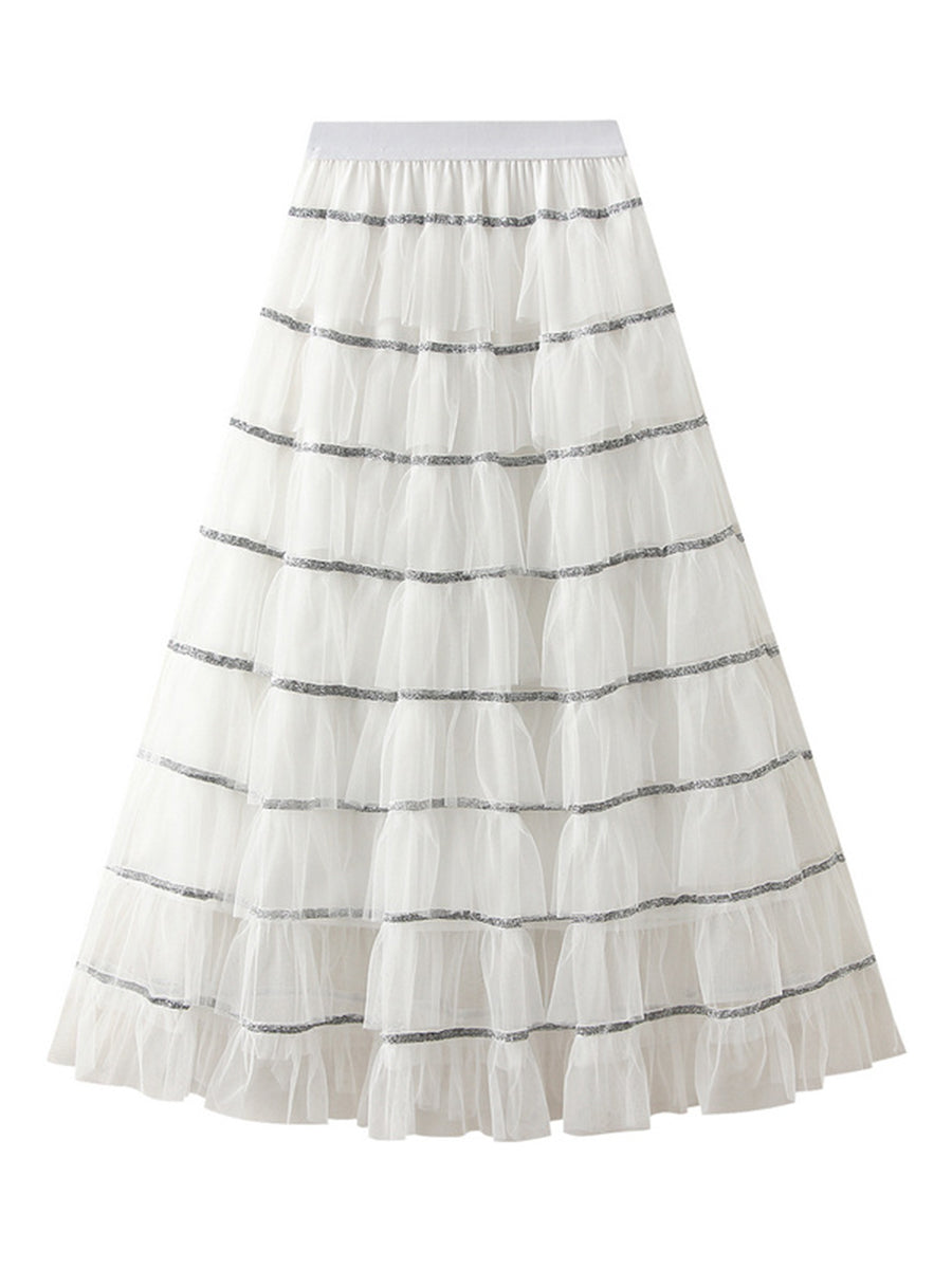 Onbely jupe à volants superposés longue tulle brillante paillette femme