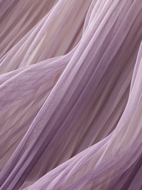 Onbely Jupe Longue Plissée en Tulle à Couleur Dégradé Élégant pour Femme