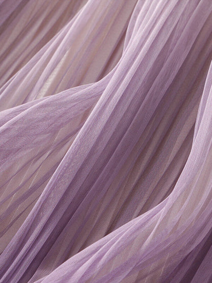 Onbely Jupe Longue Plissée en Tulle à Couleur Dégradé Élégant pour Femme