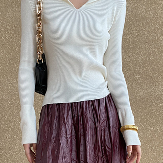 Onbely pull en maille moulante polo pour femme