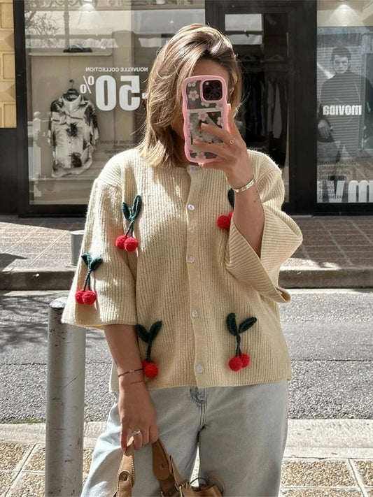 Onbely t-shirt crochet cerise col rond pour femme décontracté