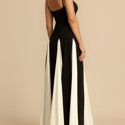 Onbely Robe longue bicolore noir et blanc à fines brides élégante de soirée