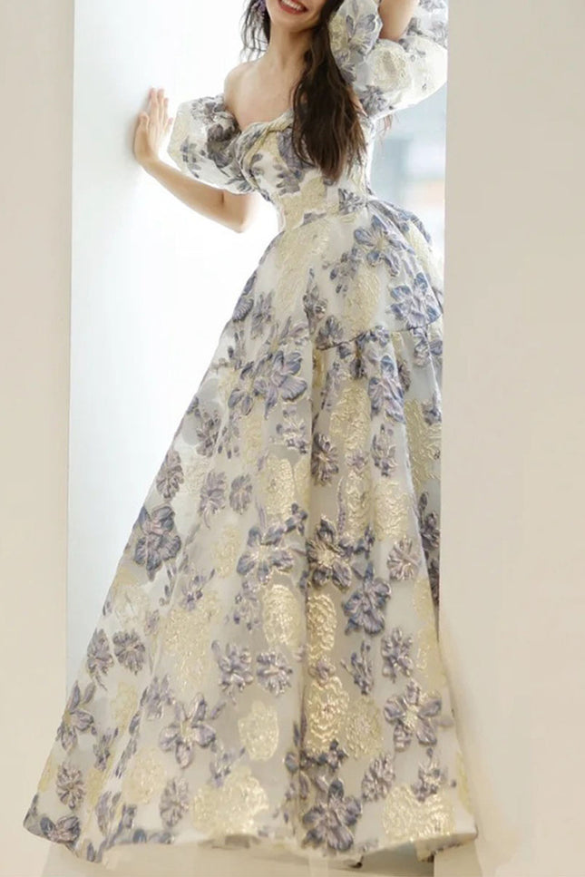 Onbely robe de soirée maxi longue de soirée bustier manches bouffantes