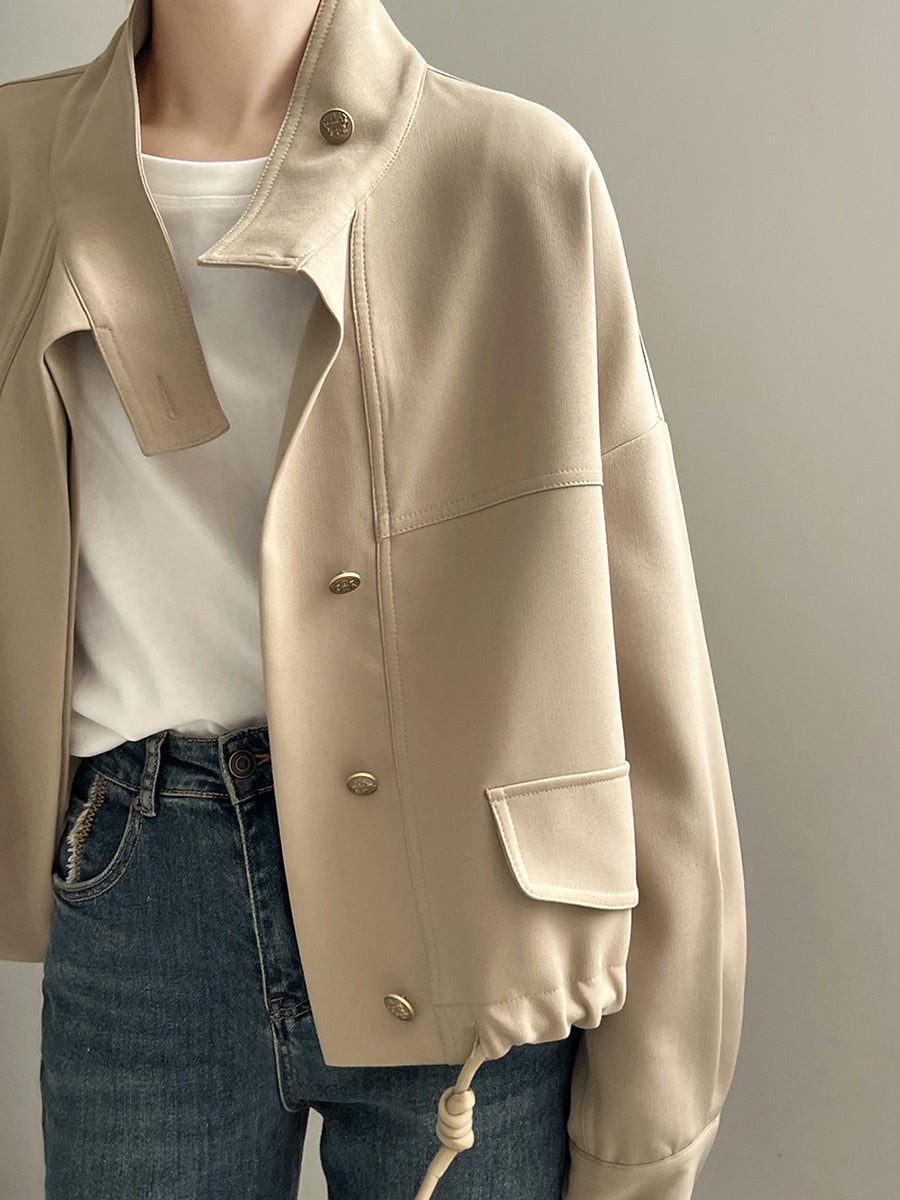 Onbely veste courte coulisse boutonnage taille col montant femme mode