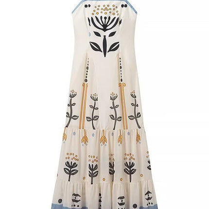 Onbely robe longue ethnique à fines brides avec volants pour bal de promo et plage boho dress