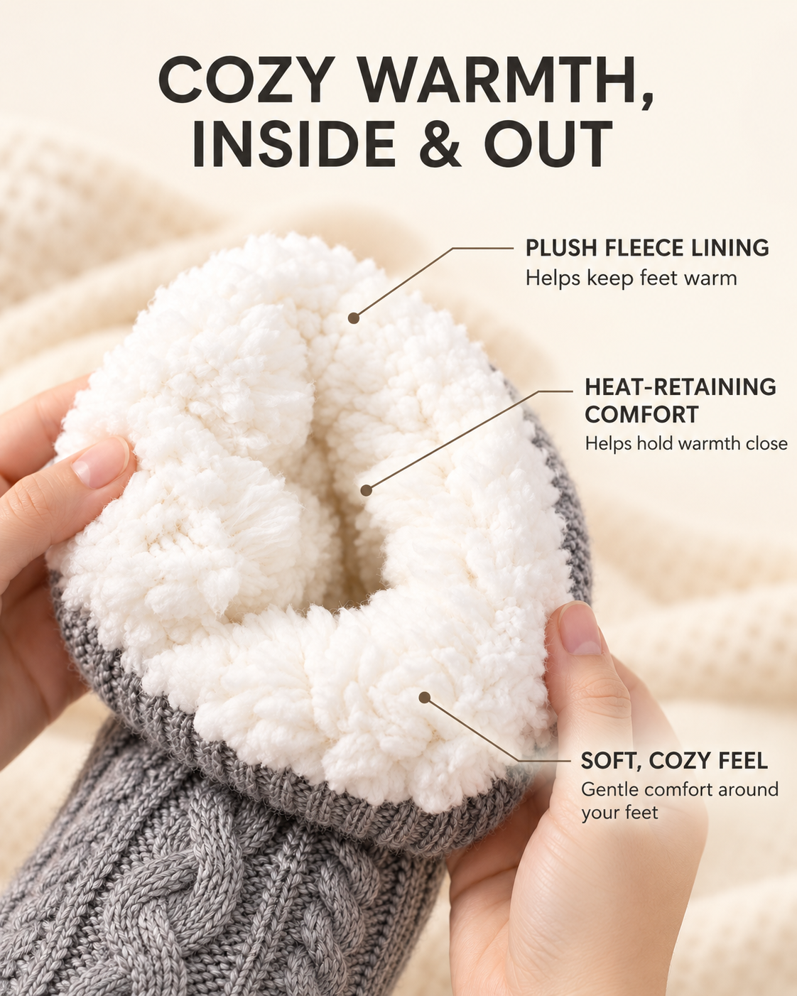 Cozy Cable Knit Fleece-Lined Slipper Socks