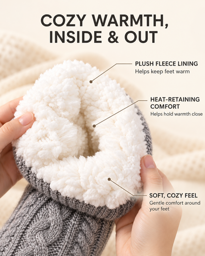 Cozy Cable Knit Fleece-Lined Slipper Socks