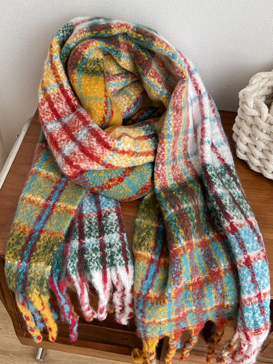 Onbely plaid scarf with vintage fringe