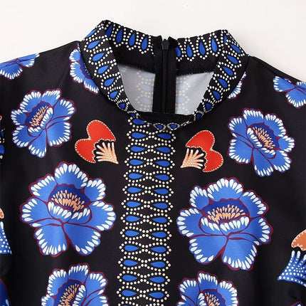 Onbely robe longue imprimé à fleurie manches longues bohème navy boho dress