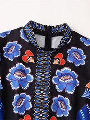 Onbely robe longue imprimé à fleurie manches longues bohème navy
