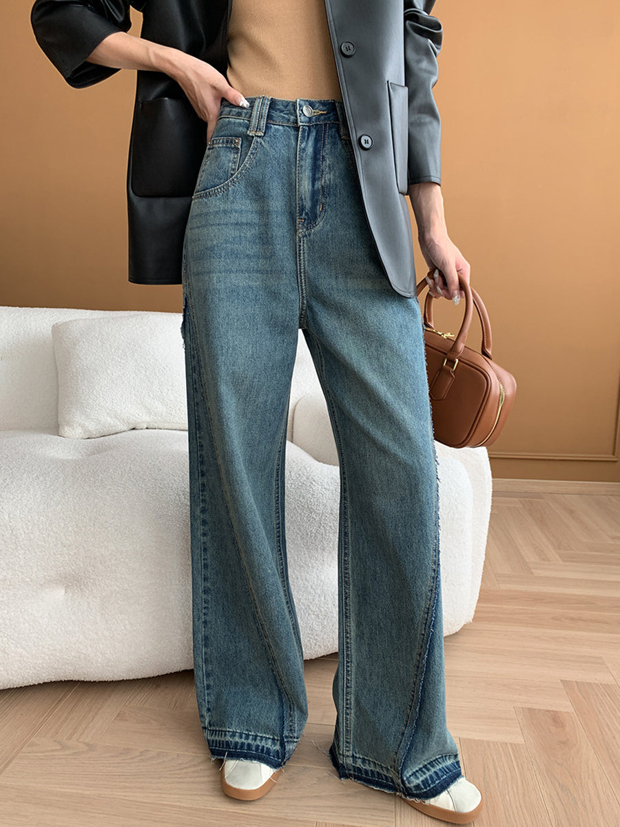 Onbely Jeans Longs Flare Évasé Vintage pour Femme avec Poches et Fermeture Éclair